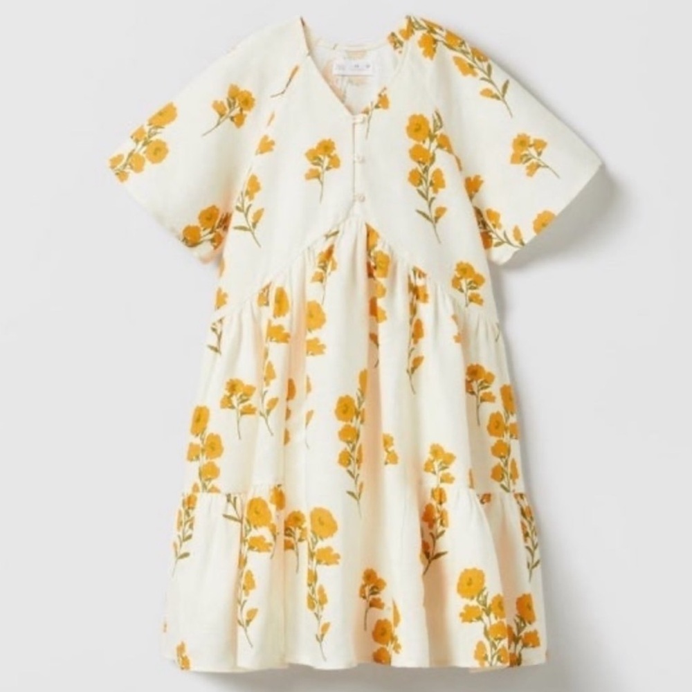 Zara Kids Girl Floral Dress Linen